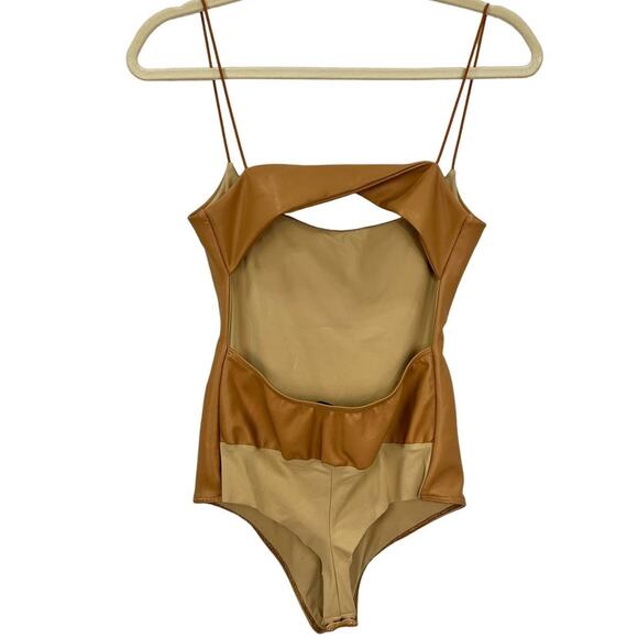 ALIX NYC Hirst Open Back Cut-Out Vegan Leather Bodysuit – Nude – Size Small - Picture 7 of 11
